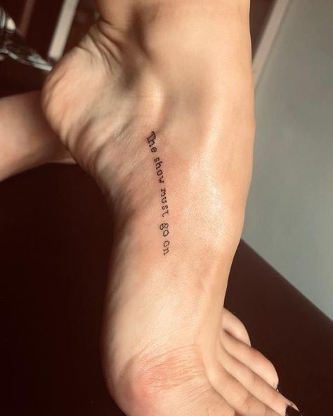 Freddie Mercury Tattoo Minimalist, Tattoos Related To Dance, Small Broadway Tattoos, Dance Tattoo Minimalist, Broadway Tattoo Ideas, Minimalist Dance Tattoo, Queen Lyrics Tattoo, Lyrical Tattoos, Queen Inspired Tattoos