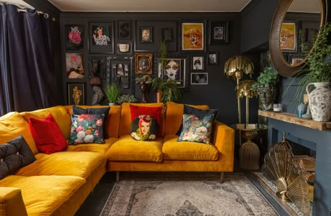 Shelley Carline, Cozy Eclectic Home, Cozy Eclectic, Home Decor Eclectic, Green Velvet Sofa, Decor Eclectic, Shop Interiors, Velvet Sofa, Living Room Inspo