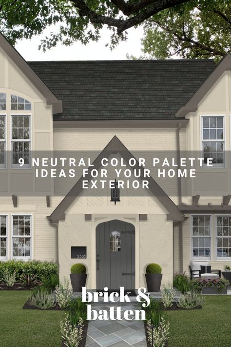 While popular paint colors come and go, one combination never goes out of style: a neutral color palette. Choosing a neutral color palette ensures that your home exterior will be equal parts timeless and modern — even as exterior design fads change. Discover our favorite neutral color palettes that will instantly elevate your home exterior: https://bit.ly/42aaGAN Sw Exterior Color Palette, Tan And Gray Exterior House Colors, Neutral House Exterior Color Schemes, Beige Outdoor House Paint, Beige House Color Scheme Exterior, Cream And Gray Exterior House Colors, White And Brown Home Exterior, Cream Siding House, Exterior House Colors With Stone Brown