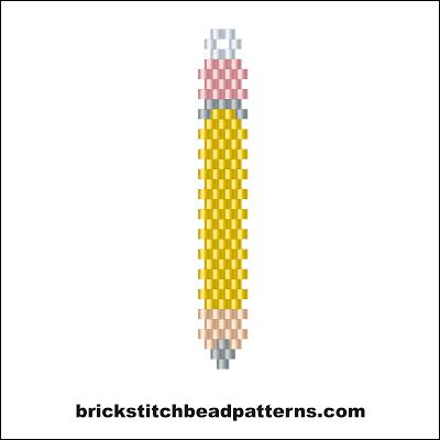 Wood Pencil Back to School Free Seed Bead Earring Pattern 1 Beaded Pencil Earrings, Free Brick Stitch Patterns, Delica Beaded Earrings Free Pattern, Seed Bead Patterns Free Bracelets, Brick Stitch Pattern Free, Stitch Bead Pattern, Seed Bead Patterns Free, Bead Jewelry Patterns, Free Beading Patterns