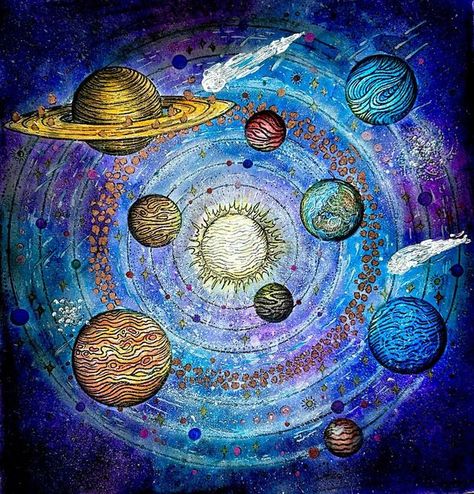 Painting Of Solar System, Planets Drawing, Solar System Painting, Outer Gods, Body Doodles, Mercury Venus Earth Mars, Saturn Art, Planets Mercury, Uranus And Neptune