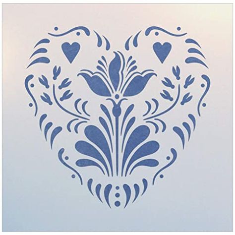 Amazon.com: Rosemaling Heart Tulip 2 Stencil - Rose-painting - Scandinavian decorative folk painting - Mylar plastic stencil - The Artful Stencil : Handmade Products Folk Art Designs Pattern, Folk Drawing, Folk Art Heart, Heart Tattoo Design, Rosemaling Pattern, Stencil Wall, Bottle Designs, Norwegian Rosemaling, Folk Painting