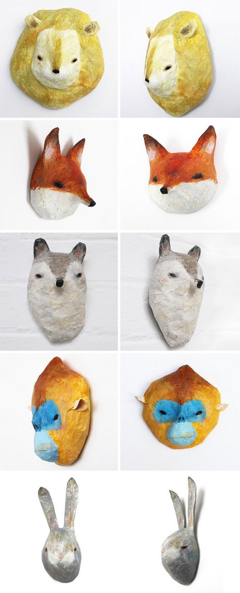 Papier Mâché Animals by Abigail Brown. - Art is a Way Easy Paper Plate Crafts, Paper Mache Ideas, Mascara Papel Mache, Paper Mache Masks, Plate Crafts For Kids, Paper Mache Mask, Paper Plate Crafts For Kids, Paper Mache Animals, Folding Origami