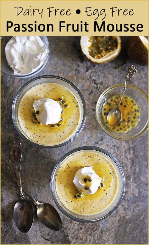 Passionfruit Dessert, Passion Fruit Mousse, Fruit Mousse, Fruit Desert, Passionfruit Recipes, Spiralizer Recipes, Dairy Free Eggs, Sweet Tart, Mousse Recipes