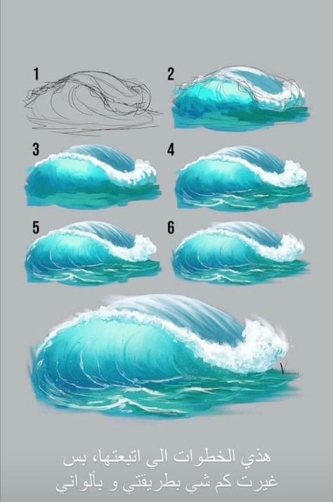 Simple Art Sketches Doodles, Broad Strokes Painting, Waves Digital Art, Ocean Art Painting, Beautiful Beach Scenes, Wave Drawing, Beach Art Painting, Painting Water, Water Drawing