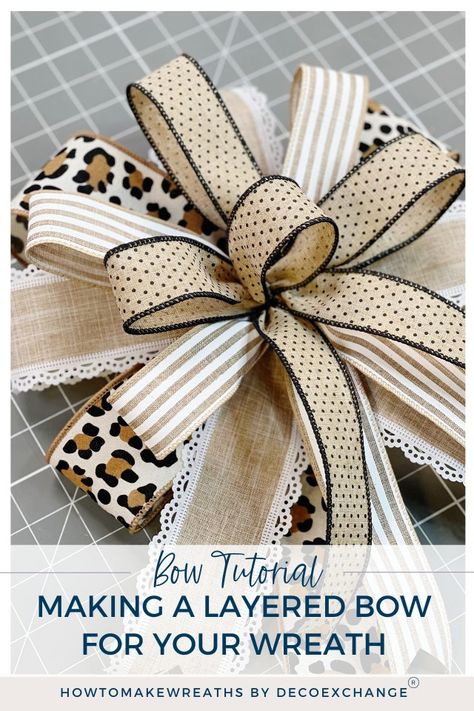 How To Make Full Bows For Wreaths, How To Make Bows For Welcome Sign, Bow Making For Wreaths Tutorials, Easy Layered Bows With Ribbon, Modern Wreath Bow, Oval Wreaths For Front Door Diy, Wreath Bows How To Make Easy, Multi Ribbon Bow Tutorial Wreath, How To Make Wreath Bows Step By Step Wired Ribbon