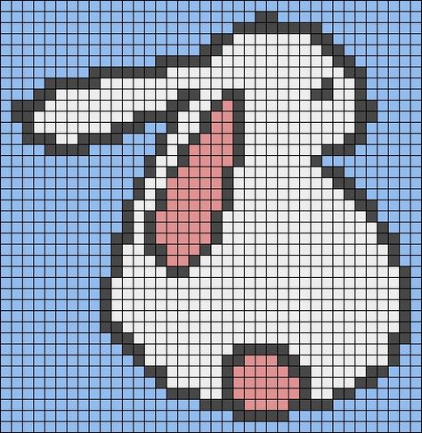 Tiny Alpha Pattern, Bunny Alpha Pattern, Animal Alpha Pattern, Bunny Pixel Art, Pixel Bunny, Pixel Macrame, Grid Crochet, Crocheted Bunny, Yarn Animals