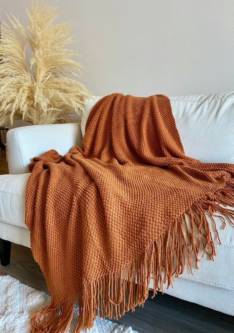 Burnt Orange Throw Blanket, Burnt Orange Throw, Orange Throw Blanket, Simple Bed Designs, Turkish Throw Blanket, Fall Throw Blanket, Orange Blanket, Fringe Throw Blanket, Boho Throw Blanket