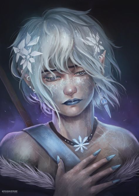 COMMISSION-CANNARA (WINTER VERSION), Gabrielle Angelica Soerjanto on ArtStation at https://www.artstation.com/artwork/WKlZDv Winter Elf Dnd, Winter Eladrin Dnd, Winter Eladrin, Eladrin Elf, Moon Elf, Elf Characters, Character Portrait, Elf Art, Character Design Girl