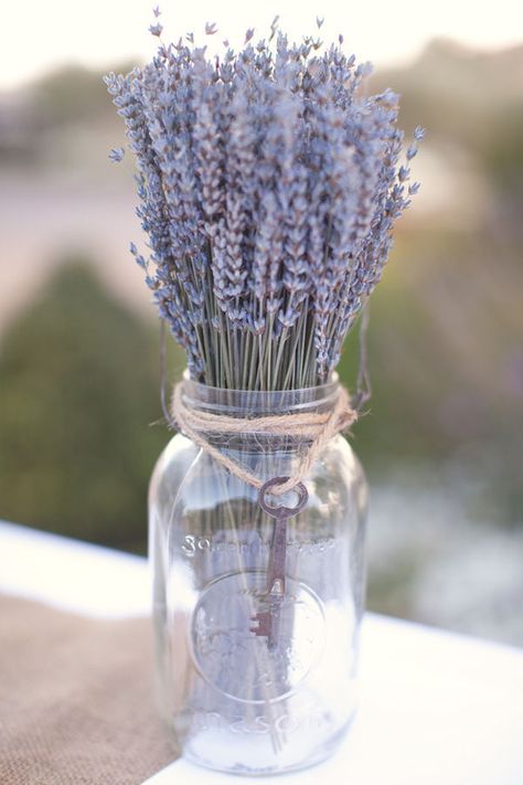 Lavender in Mason Jars for #rustic centerpieces and #wedding #decor Mason Jar Flower Arrangements, Purple Centerpieces, Deco Champetre, Mason Jar Flowers, Rustic Mason Jars, Babies Breath, Rustic Centerpieces, Rustic Wedding Centerpieces, Lovely Lavender