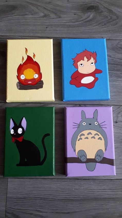 Ghibli Character, Anime Canvas Painting, 강아지 그림, Simple Canvas Paintings, Cute Canvas Paintings, Anime Canvas Art, Easy Canvas Art, Studio Ghibli Art, Canvas Painting Designs