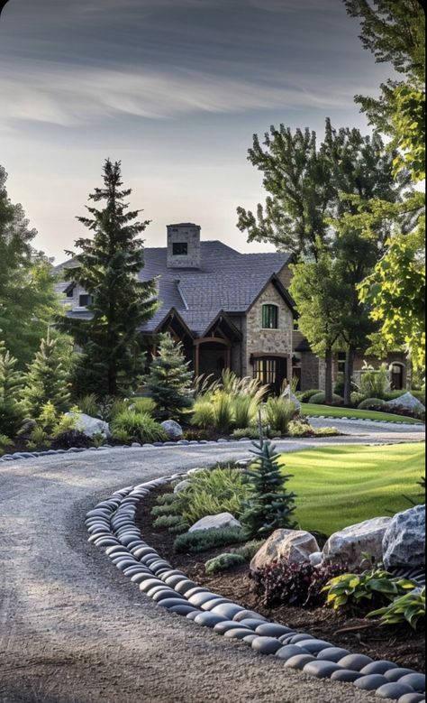 Driveway Entry Landscaping, Colorado Landscaping, Entry Landscaping, Acreage Landscaping, Boulder Garden, Xeriscape Front Yard, Evergreen Landscape, Business Decoration, Front Yard Plants