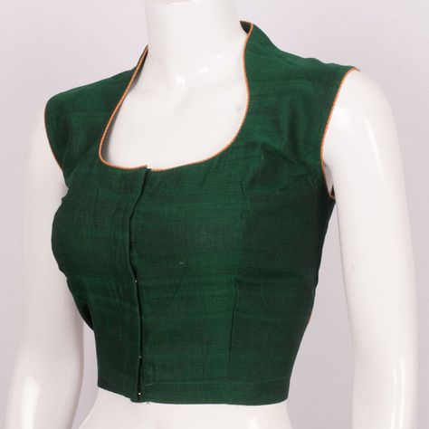 Handcrafted Cotton Blouse With Sleeveless & Collar Neck 10013274 - Size 40 Dirndl, Sleeveless Blouse Designs, Saree Blouse Styles, Cotton Blouse Design, Saree Blouse Neck Designs, Sari Blouse Designs, Blouse Designs Indian, Maggam Work Blouse Designs, Blouse Designs Silk