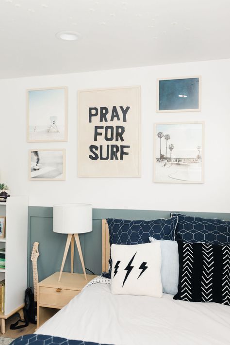 Court's Surf & Skate Inspired Big Boy Room • Beijos Events Surf Bedroom, Surfer Room, Surf Room Decor, Surf Room, Toddler Boy Room Decor, Big Kids Room, Toddler Boys Room, Boy’s Room, Beach Room