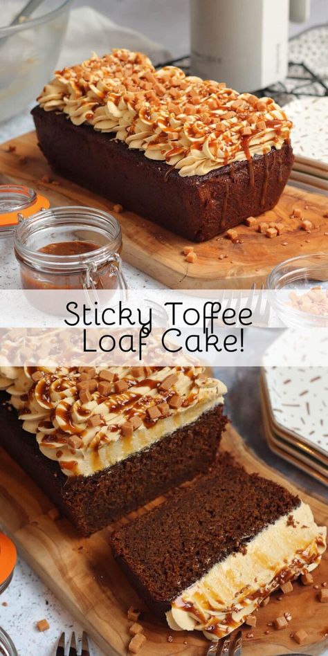 Sticky Toffee Loaf Cake! - AD - Jane's Patisserie Sticky Toffee Loaf Cake, Mini Loaf Cakes Packaging, Loaf Cake Packaging Ideas, Christmas Loaf Cakes, Loaf Cake Decoration, Mini Loafs, Sticky Toffee Cake, Sticky Toffee Pudding Cake, Mini Loaf Cakes