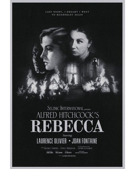 Alfred Hitchcock Art Gallery on Instagram: “Rebecca by @aleks_phoenix _________________________________ Tag friends and follow @aleks_phoenix and @alfredhitchcock_art_gallery for…” Rebecca 1940, Friends Like Sisters, Rebecca Daphne Du Maurier, Film Collage, Alfred Hitchcock Movies, Daphne Du Maurier, Hitchcock Film, Old Hollywood Movie, Posters Minimalist