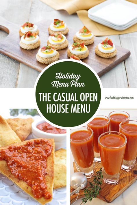 Holiday Entertaining: The Casual Open House Menu Plan | Food Bloggers of Canada  Hosting a casual open house or afternoon mingle this holiday season calls for easy food that can be made in big batches that are full of flavour!  Make your holiday entertaining easy with our casual open house menu plan.   #sponsored #openhouse #menuplan #christmasentertaining #holidayentertaining #foodbloggersofcanada via @fbcanada Open House Finger Food Ideas, Holiday Open House Menu Ideas, Christmas Open House Menu Ideas, Christmas Eve Open House Ideas, Food For Open House Party, Christmas Eve Open House Food, Open House Menu Ideas Food, Open House Food Ideas Simple, Open House Menu Ideas