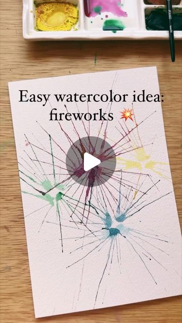 Water Color Kids Activities, Fireworks Watercolor Painting, Firework Art For Kids, Firework Watercolor, Fireworks Crafts, Watercolor Fireworks, Initial Painting, How To Draw Fireworks, Firework Painting