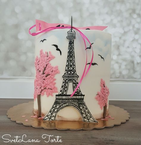 French Themed Birthday, Paris Birthday Cakes, Hat Box Cake, Paris Desserts, Bolo Paris, Paris Themed Cakes, Paris Cake, Barbie Doll Birthday Cake, Eiffel Tower Cake