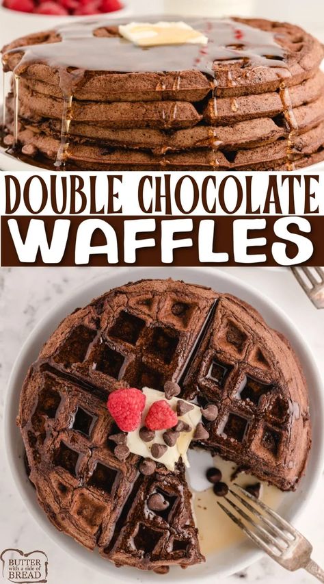 Easy Brunch Menu, Chocolate Waffle Recipe, Make Ahead Brunch Recipes, Chocolate Chip Waffles, Dessert For Breakfast, Chocolate Waffles, Homemade Waffles, Waffle Recipe, Easy No Bake Desserts