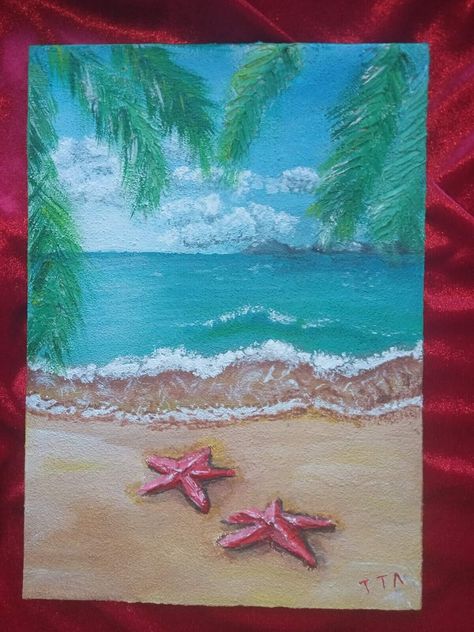 Landscape Painting On Canvas, Summer Landscape Drawing, Cute Beachy Paintings, Costal Paintings Easy, Summer Beach Painting, How To Draw A Palm Tree, Cute Painting Canvas, Ideas De Pinturas Aesthetic, Ocean Aesthetic Painting