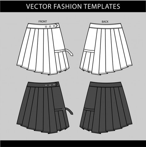 Pleated mini skirt fashion flat sketch t... | Premium Vector #Freepik #vector #woman #beauty #clothes #lady Mini Skirt Design Sketch, Skirt Flats Sketch, Cool Skirt Design, Skirt Illustration Fashion Sketches, Pleats Technical Drawing, Mini Skirt Technical Drawing, Pleated Skirt Technical Drawing, Pleated Skirt Flat Sketch, Mini Skirt Sketch