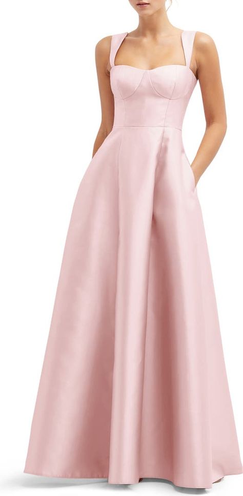 Alfred Sung Bustier Tie Back Gown | Nordstrom Light Pink Formal Dresses, Light Pink Bridesmaid Dresses, Organza Gowns, Alfred Sung, Womens Long Dresses, Pink Formal Dresses, Pink Bridesmaid Dresses, Pink Gowns, Column Gown