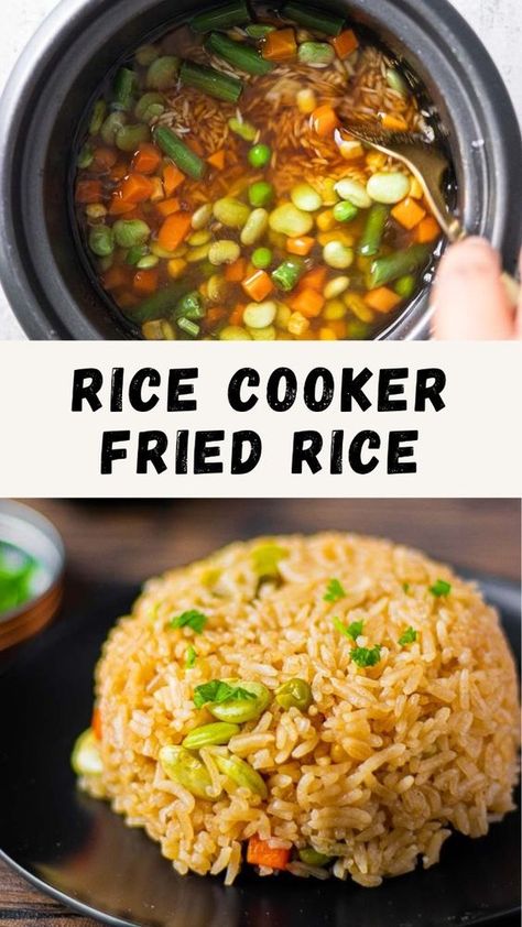 Whip up a convenient and tasty meal using this rice cooker fried rice recipe, which blends jasmine rice with savory sauces, vibrant vegetables, and your choice of protein in one easy step. Fried Rice Rice Cooker, Chinese Rice Cooker Recipes, Seasoned Rice In Rice Cooker, Small Rice Cooker Recipes, Rice Cooker Rice Recipes, Rice Cooker Recipes Easy, Rice Cooker Fried Rice, Rice Cooker Meals, Rice In Rice Cooker