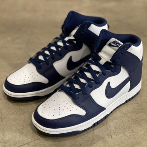 Nike Dunk High Retro  "Midnight Navy" Navy Blue Shoes Nike, Nike Dunk High Midnight Navy, Nike Shoes Navy Blue, Nike Navy Blue Shoes, Nike Dunks High Dark Blue, Midnight Navy Dunks Outfit, Dark Blue Nike Dunks, Midnight Blue Shoes, Dark Blue Dunks