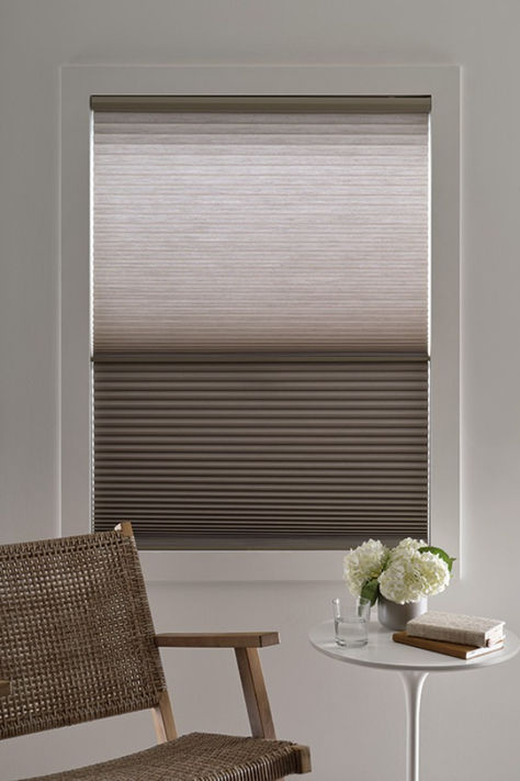 Deciding between room darkening and light filtering shades? Get the best of both with Hunter Douglas Duolite Duette Shades. A great solution for Colorado homes! Hunter Douglas Duette, Hunter Douglas Shades, Blinds Inspiration, Hunter Douglas Blinds, Light Filtering Shades, Honeycomb Shades, Cellular Shades, Hunter Douglas, Colorado Homes