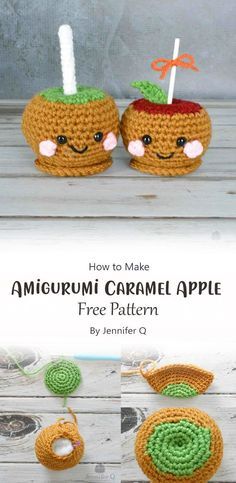 Crochet Caramel Apple, Crochet Apple Basket, Crochet Candy Apple, Crochet Pastries Free Pattern, Fall Crochet Stuffies, Crochet Fall Market Prep, Crochet Autumn Patterns Free, Free Fall Amigurumi Patterns, Free Crochet Patterns Amigurumi Fall