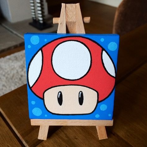 Mushroom Mini-Canvas, made with Posca markers 😊 #Mario #nintendo #mushroom #supermario #art #minicanvas #miniature #posca Mushroom Drawing Canvas, Mario Canvas Art, Nintendo Painting Canvas, Mini Canvas Art With Markers, Mini Canvas Art Mushroom, Super Mario Canvas Painting Easy, Mushroom Mini Painting, Mushroom Posca Art, Mini Canvas Mushroom Painting