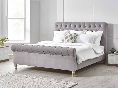 Sleigh Bed Ideas, English Bed, Fabric Sleigh Bed, Masculine Room, Lift Storage Bed, Super King Bed, King Sleigh Bed, Upholstered Sleigh Bed, Beds Uk