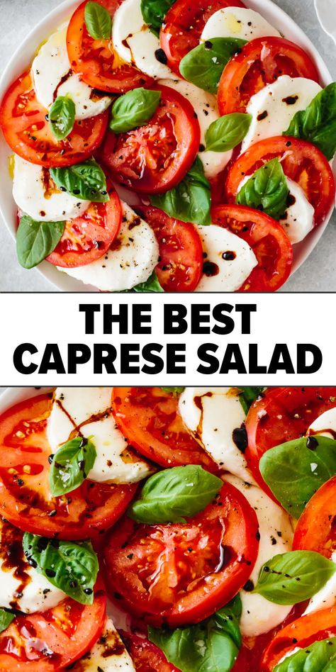 Easy Caprese Salad Easy Caprese Salad, Caprese Salad Recipe, Tomatoes Mozzarella, Bbq Side Dishes, Salad Recipes Video, Italian Salad, Yummy Salad Recipes, Juicy Tomatoes, Basil Leaves