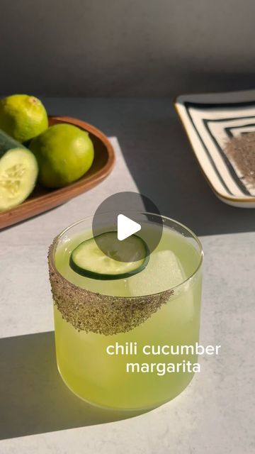 that’s the spirits on Instagram: "Sometimes you just need to (drink) an entire cucumber. 🥒

• Chili Cucumber Margarita • 
Rim glass w/ chili salt
1.5 oz tequila 
3/4 oz orange liqueur 
1/2 oz lime juice
1 oz chili cucumber juice (1 cucumber, 3/4 cup water, 1/2 oz lemon juice + pinch of chili salt. Blend then finely strain.)
Shake w/ ice
Strain over ice
Garnish w/ cucumber slice 
Enjoy! 

#thatsthespirits #margarita #cucumbermargarita #cucumber #tequila #chili #juice #cocktail #drinkrecipe #summer #drink #drinkstagram" Cucumber Margarita, Chili Salt, Orange Liqueur, Cucumber Juice, Summer Drink, Cocktail Drinks, Lemon Juice, Lime Juice, Liqueur