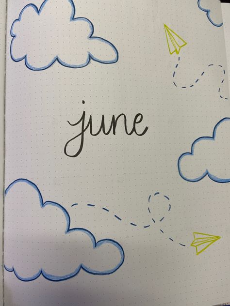 June Book Journal Cover, June Journal Ideas Cover, June Book Journal, Journal June Ideas, Journal Month Page May, May Title Page, June Bullet Journal Cover Aesthetic, June Journal Page, June Bullet Journal Cover Easy