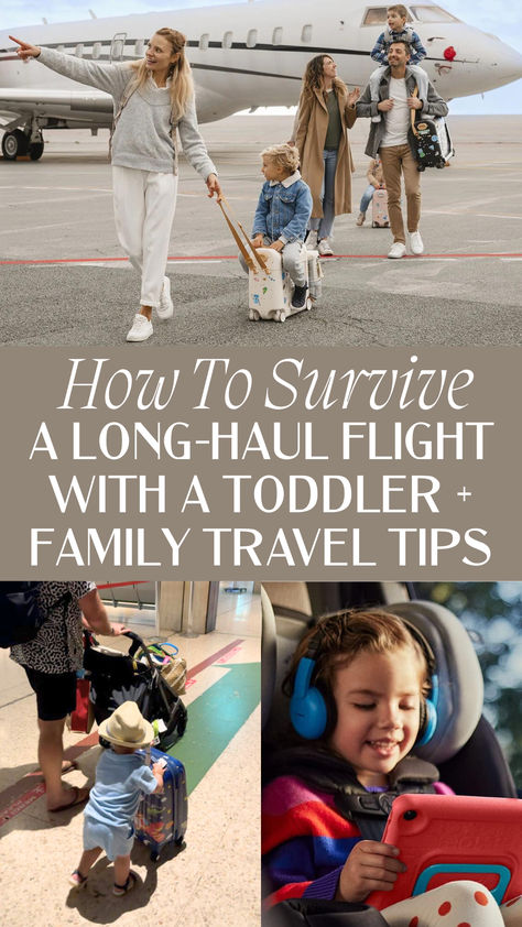 For a stress-free and enjoyable journey for you and your toddler, follow these travel hacks from a seasoned traveler/momma! Prepare for your next airplane adventure with our essential tips for surviving a long-haul flight with a toddler. | Toddler Travel Trips | Family Travel Tips | Traveling with a Toddler | Baby Travel Tips Flights With Toddlers, Traveling With A Toddler, Surviving Long Flights, Travel Tips With Toddlers, Flying With A Toddler, Family Vacation Planning, Flying With A Baby, Travel Guide Book, Baby Travel