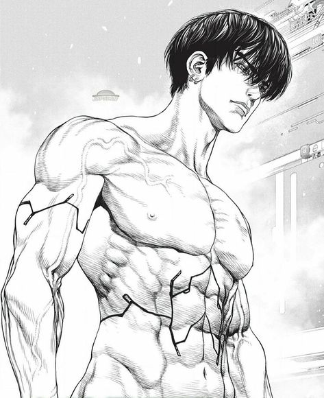 Comic Book Physique, Baki Hanma Body Manga, Boichi Anatomy, Realistic Manga Art Style, Male Physic Drawing, Origin Manga Boichi, Yusuke Murata One Punch Man, Bodybuilder Reference, Origin Boichi