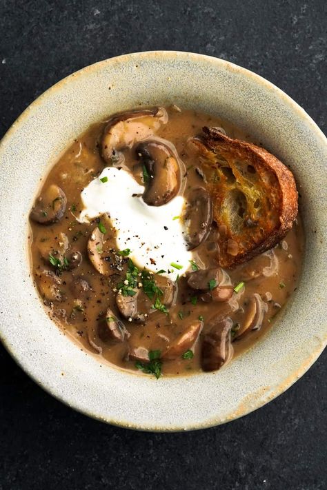 Creamy Mushroom Soup - Whisper of Yum Whisper Of Yum, Onion Broth, Tomato Bisque Recipe, Hungarian Mushroom, Hungarian Mushroom Soup, Spinach Tortellini Soup, Mushroom Soup Recipe, Creamy Mushroom Soup, Bisque Recipe