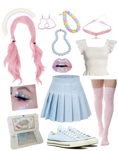 Cotton Candy Accessories, Cotton Candy Outfit Ideas, Cotton Candy Outfit Aesthetic, Cotton Candy Clothes, Cotton Candy Aesthetic Outfits, Candy Outfit Aesthetic, Candy Aesthetic Outfit, Candy Land Outfit Ideas, Candy Theme Outfit