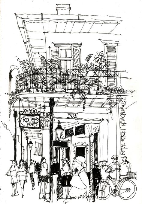 New Orleans Sketch, New Orleans Drawing, Market Sketch, New Orleans Tattoo, New Orleans Architecture, Artists Book, James Richards, New Orleans Art, The French Quarter