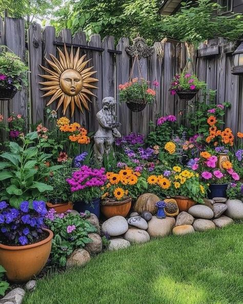 Practical Magic Garden Aesthetic, Front Fence Garden Ideas, Flower Backyard Ideas, Small House Front Landscaping Ideas, Fairy Backyard Aesthetic, Garden Bed Front Of House, Backyard Inspo Gardens, How To Make A Garden, Layered Flower Bed Ideas