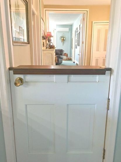 I had always wanted a dutch door into my kitchen. We recently purchased a 132 year old grand lady and it had the perfect place that a dutch door would work in. We also had an extra door since I was removing my butler's pantry door to replace with an antique one. We made sure the door would work in the spot I wanted it for and my husband did the rest for me.   This is the perfect look I was going for.  A simple day project and a very inexpensive one.  Especially if you already have an e… Dutch Door Diy, Dutch Door Interior, Door Stopper Diy, Fish Farm, Half Doors, Make A Door, Diy Basement, Door Diy, Dutch Door