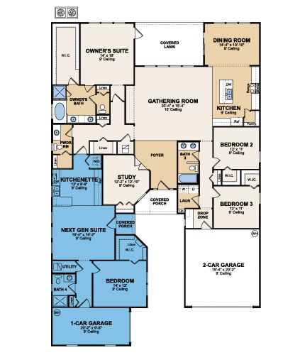 Genesis (Style) - Next Gen Suite - Florida home plan - Lennar.com Next Gen House Plans 5 Bedroom, Next Gen Homes, Multigenerational House Plans, Study Bed, Multigenerational House, Inlaw Suite, In Law House, Family House Plans, Multi Family Homes