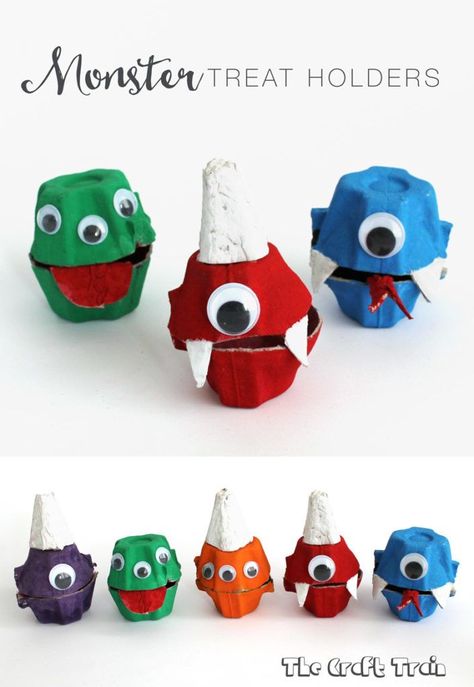 Mostri riciclosi - Egg Carton Monster Treat Holders Halloween Craft Idea, Monster Treats, Monster Craft, Monster Crafts, Egg Carton Crafts, Treat Holders, Halloween Craft, Halloween Crafts For Kids, Kids' Crafts