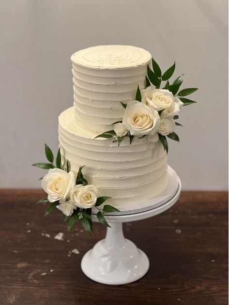 Cake Tier Decor, 2 Tiered White Wedding Cake, Wedding Cake With Roses 2 Tier, 2 Tier Buttercream Wedding Cake, Wedding Cake Designs Simple Rustic, 2 Tier Cake Wedding, Wedding Cake Frosting Flowers, Two Tier Wedding Cake With Flowers, Two Tiered Wedding Cakes