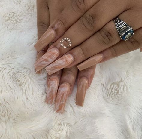 Cream Marble Nails, Coffee And Cream Nails, Coffee Nails Designs, Cream Nails Designs, Nude Marble Nails, Modest Nails, Anniversary Nails, Marble Nail Designs, Coffee Nails