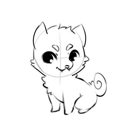 Chibi Dog Base, Cute Doge, Chibi Dog, Kawaii Dog, Drawing Examples, Spiral Shape, Chibi Drawings, Cute Eyes, Dog Drawing