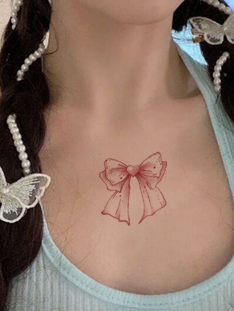 Cute Pink Tattoos, Tattoos For Children, Pink Bow Tattoos, Children Tattoo, Kind Tattoo, Band Tattoos, Mark Tattoo, Pink Tattoo, Knot Tattoo