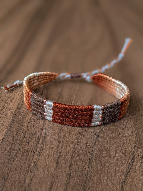 Handwoven bracelet made by using natural cotton thread in terracotta colors with beads. The warp yarn is linen. These handwoven accessorie is a combination of old traditions with a modern vision. All bracelets are in limited quantities.  Every bracelet is made with adjustable makrame slipknot closure in order to fit on any wrist. It is light and comfortable to wear. You can combine it with any other bracelets or different materials of you jewelry. * Width: 1,3 cm Woven Length: 15,5 cm * Closure:  Makrame slide lock * Adjustable * Color: White, terracotta Packaging of your orders is  in the last photo. If you have a questions or special wishes I'll be happy to help you. More of my handwoven bracelets: https://www.etsy.com/shop/KryzhovaHandmade?ref=profile_header&section_id=43842133 Fabric Tapestry, Fabric Bracelets, Hippie Bracelets, Gift Best Friend, Bracelet Knots, Hand Woven Textiles, Friend Gifts, Woven Bracelets, Minimalist Bracelet